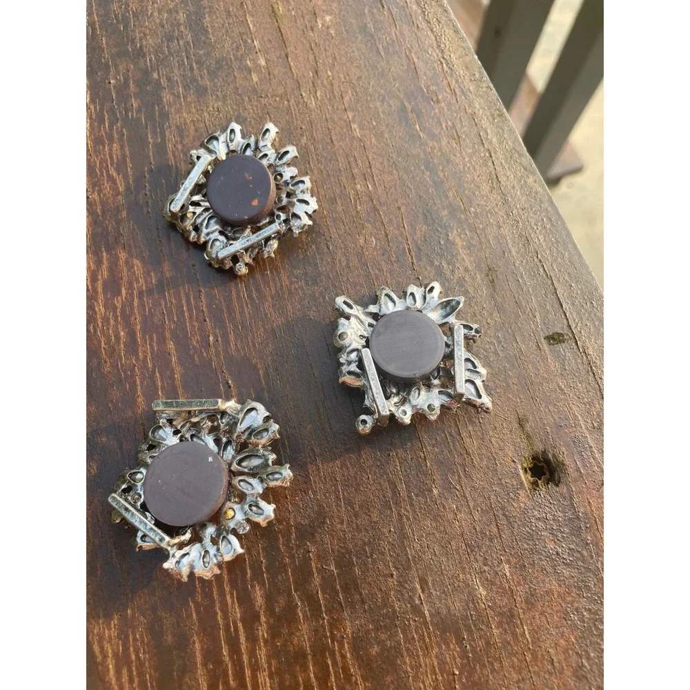 Repurposed Vintage Jewelry Magnets Crystal Rhinestone Set Floral 3 Piece